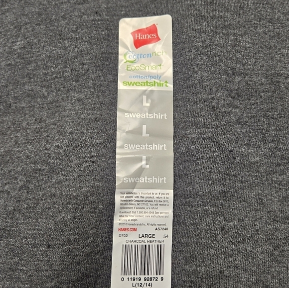 Hanes EcoSmart Sweatshirt Charcoal Heather L - Picture 5 of 6